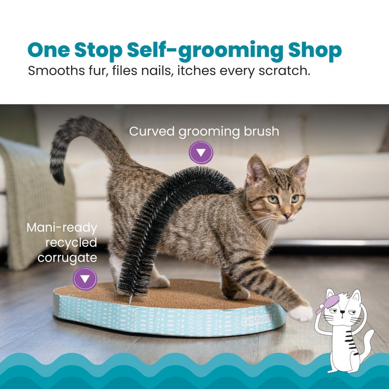 Catstages Scratch & Groom Cat Scratcher with Removable Curved Brush for Self-Grooming Station, Orange - Image 2